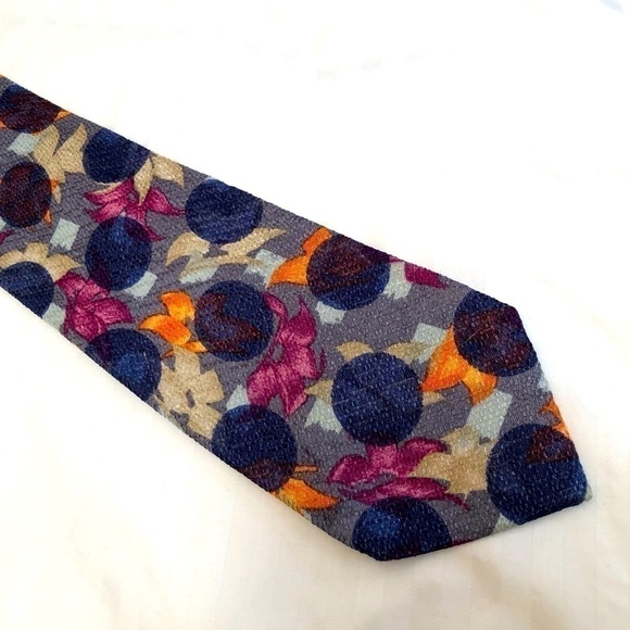 UNGARO Paris Purple Blue Circles Pink Orange Cream Flowers Silk Tie Necktie - Picture 12 of 16